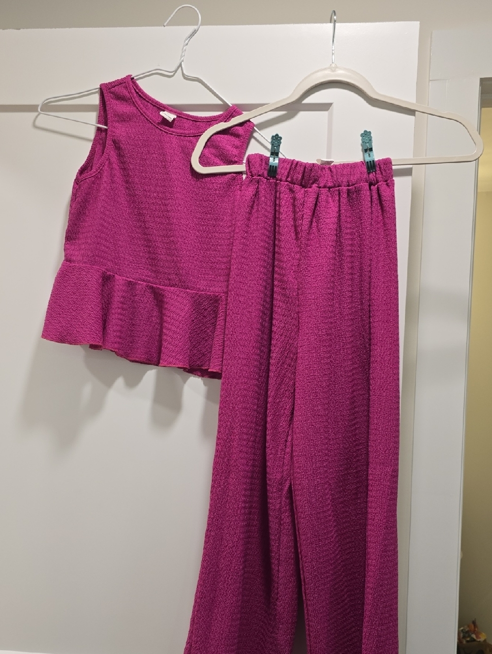 Magenta Textured Two-Piece Set - Sleeveless Peplum - Girls Size 9